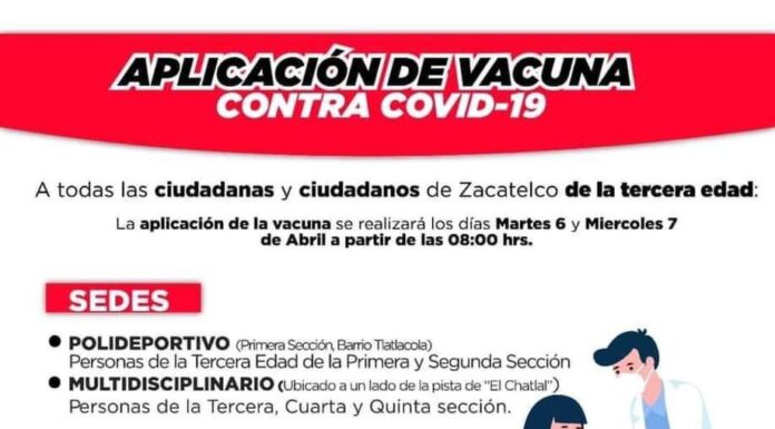 Vacunación contra COVID-19 llegará a adultos mayores de Zacatelco