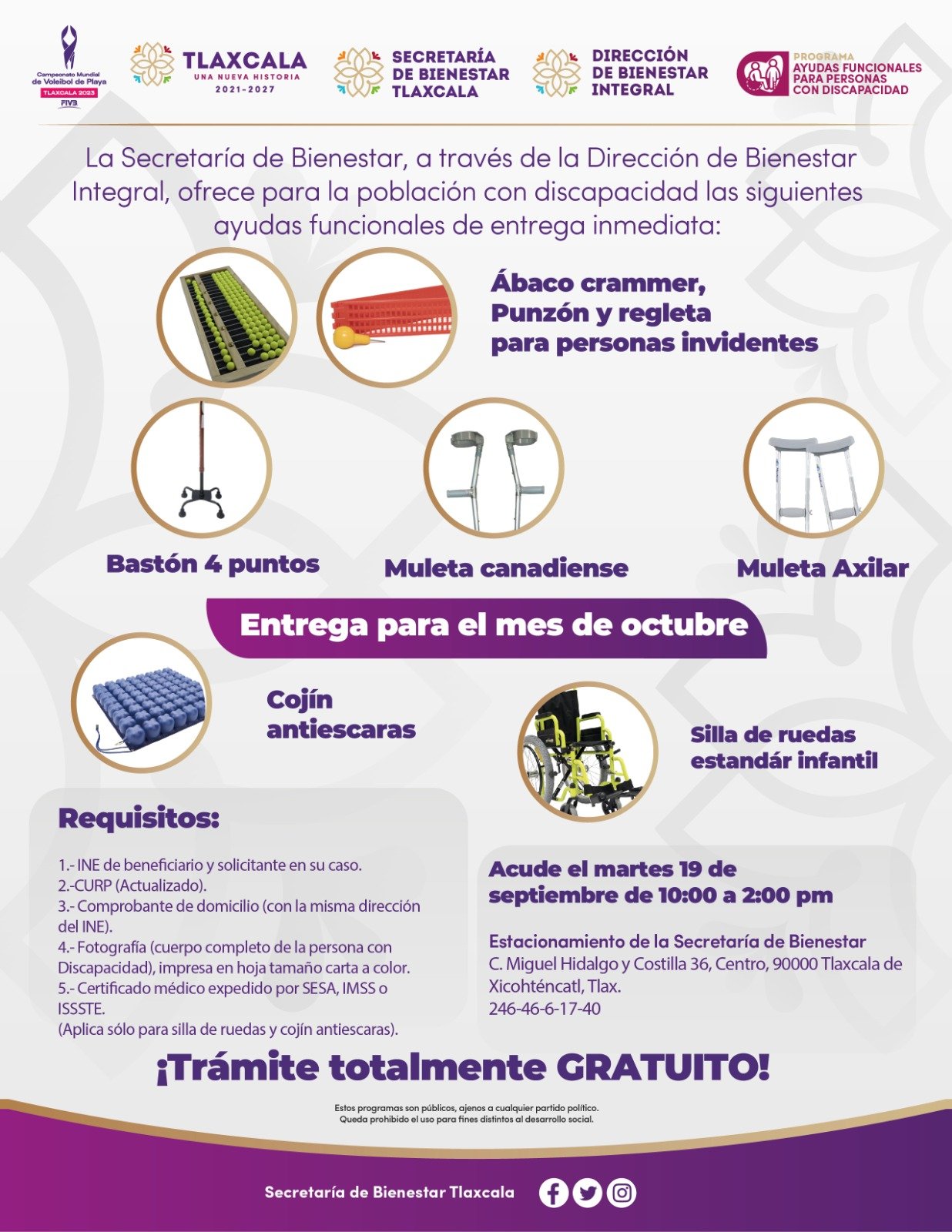 ENTREGARÁ SB AYUDAS FUNCIONALES GRATUITAS A TLAXCALTECAS CON DISCAPACIDAD DURANTE OCTUBRE